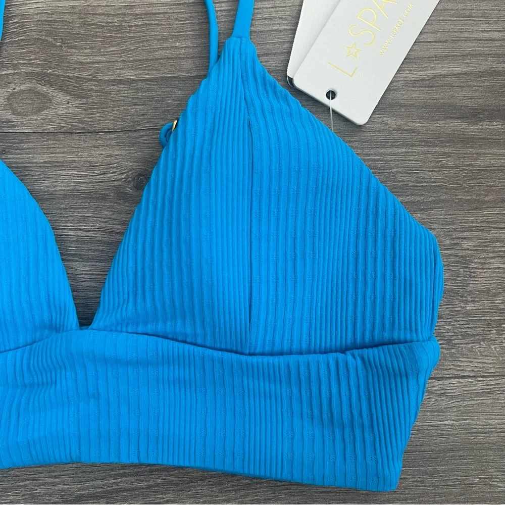 L*SPACE Winnie Bikini Top Small Electric Blue Ribbed Tropical Swimwear Beach NWT